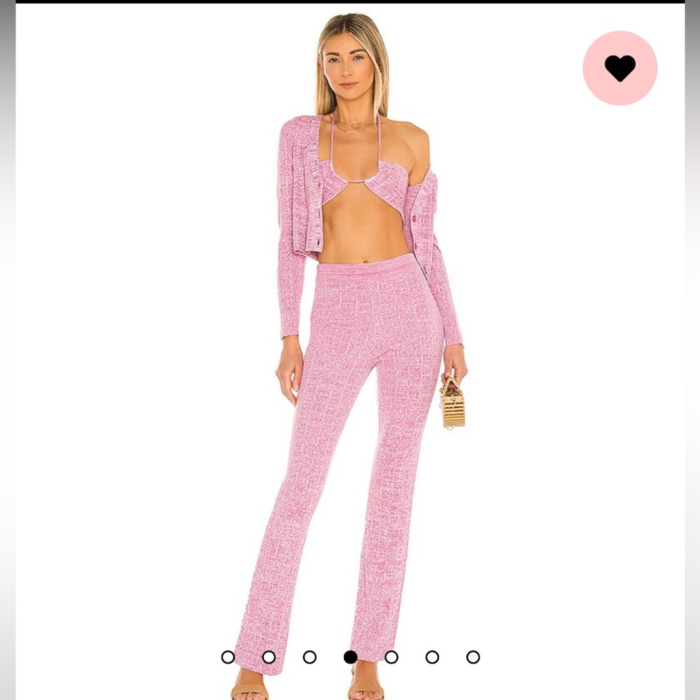 Mckenna Drawstring Top in Marled Pink & knit pants